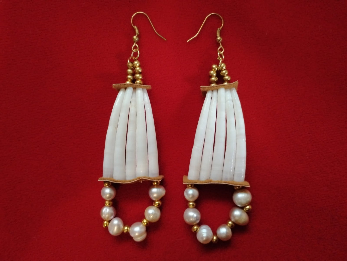 Pink Pearl & Dentalium Shell Earrings