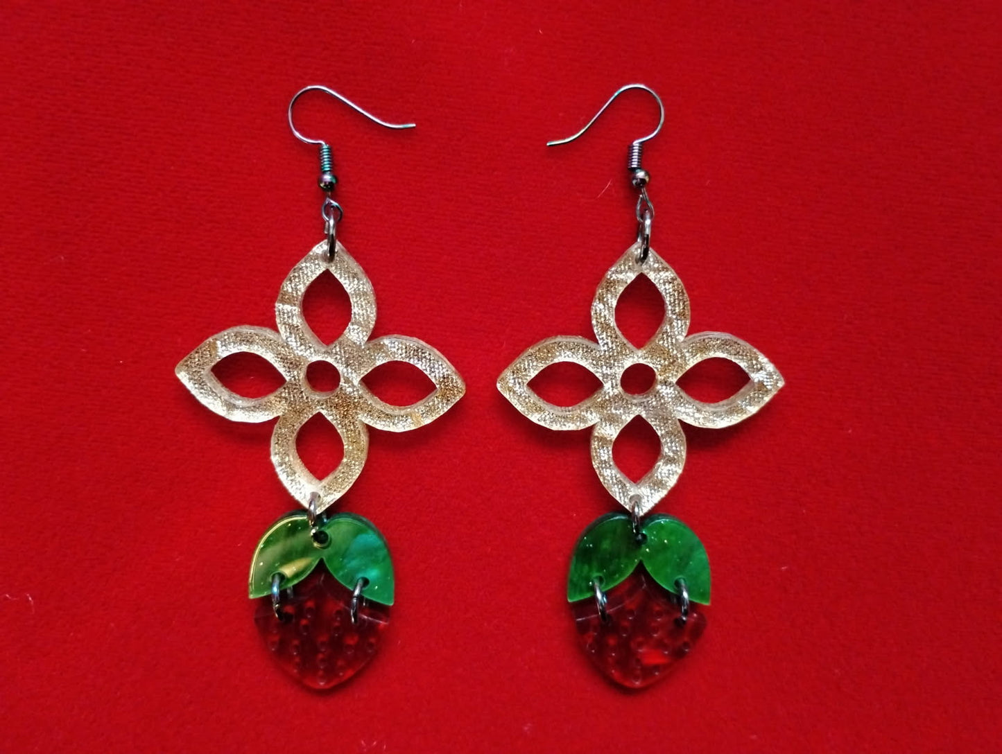 Strawberry & Gold Floral Resin Earrings