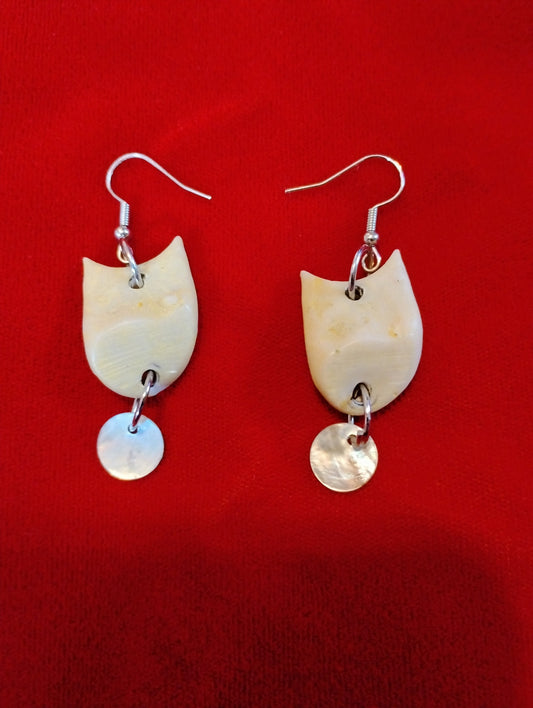 Elk Bone Teeth & Abalone Shell Circle Earrings