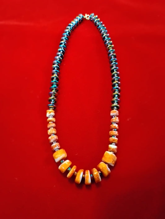 Spondylus Shell & Metallic Spacer Necklace