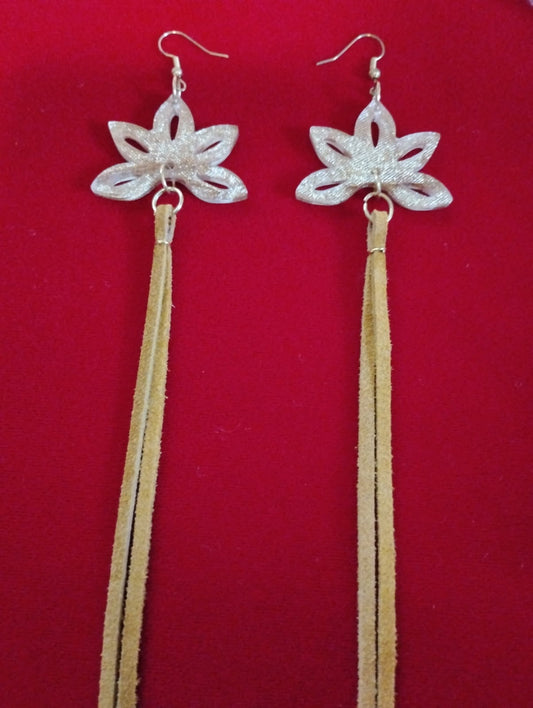 Gold Floral & Leather Earrings
