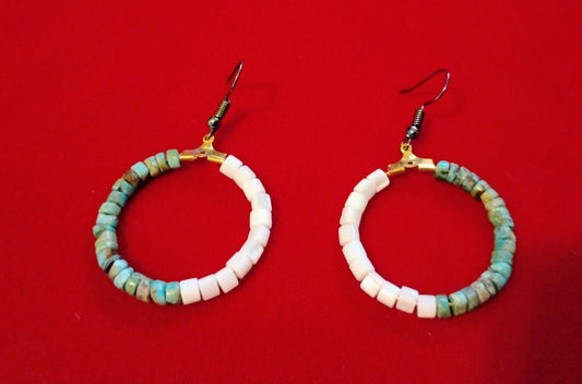 Turquoise & Mother-of-Pearl Hoop Earrings – Handmade Elegance