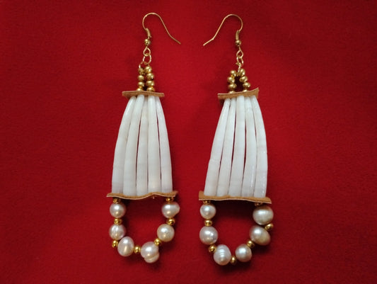 Pink Pearl & Dentalium Shell Earrings