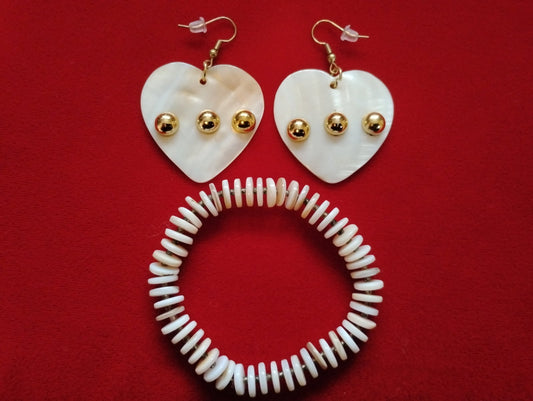 Heart Mother of Pearl Shell Earrings & Bracelet Set