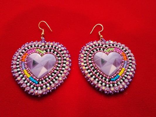 Purple Heart Beaded Earrings